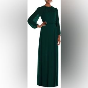 Dessy Collection Long Sleeve Evening Gown in Evergreen, Size 10